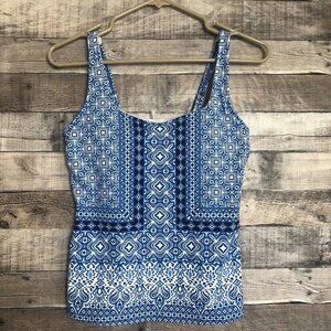 Lands End Tankini Top Size 2P Shelf Bra Padded Underwire Swim Top Blue/White